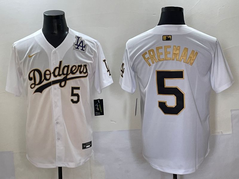 Men 2025 Los Angeles Dodgers #5 Freeman White Gold Nike MLB Jersey style 6279